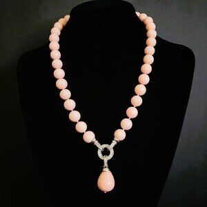PRISTINE 90s Chunky Milky Pink Glass Necklace | 19" | CZ Magnetic Clasp